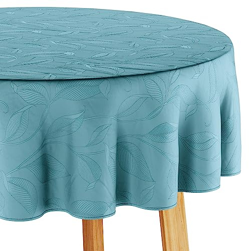 Filumi Tischdecke 130x130 cm rund Blau Abwaschbar Für Indoor Outdoor Pflanzenmuster Amalu