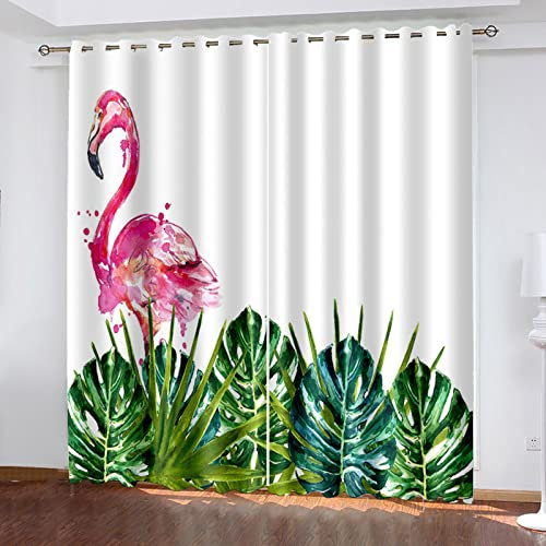 Vorhänge Wohnzimmer Gardinen 3D Kunst Flamingo Verdunklungsvorhänge Ösen, Muster 2Er Set 280x260 cm Blickdichte Vorhänge, Ösenvorhang 2Er Set, Vorhänge Schlafzimmer, Verdunkelung