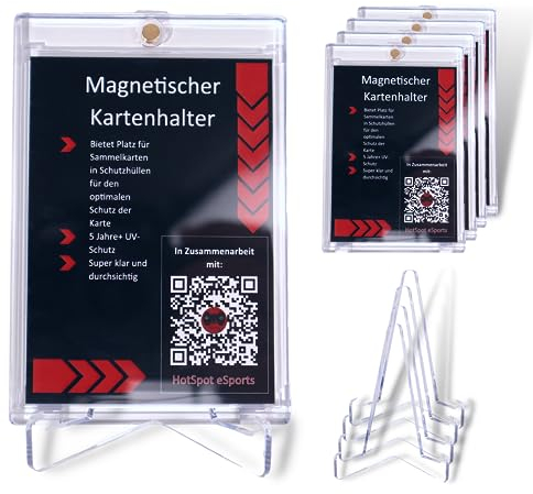 Sammelkarten Hüllen, 5 Magnetische Kartenhalter/Kartenständer/Toploader/Kartenhülle - Acryl-Case INKL. 5 Ständer Schutzhülle für Pokémon-Karten- kompatibel mit Pokemon Karten und Sammelkarten