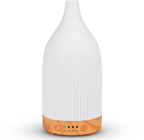 Dreamhigh® Aroma Diffuser Keramik 100ML, Weißer Ultraschall Aroma Diffuser Für ätherische Öle mit 7-farbigem LED-Licht, Luftbefeuchter Elektrisch Duftlampe, Timer, Abschaltautomatik
