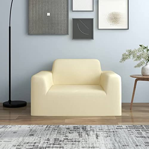 ZEYUAN Stretch-Sofahusse Creme Polyester-Jersey, Sofa Überzug, Sofabezug, Sofa Cover, Sofa Überwurfdecke, Sofaüberwurf, Couchbezug, Sofaschoner
