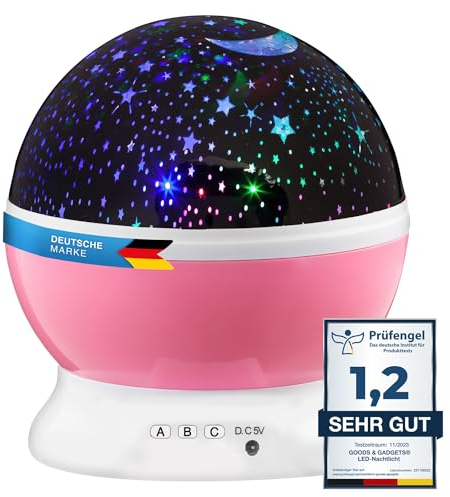 GOODS+GADGETS LED Nachtlicht Sternen-Himmel Projektor; Lechtendes Sternenlicht, Galaxy-Universum Schlaf-Licht für Kinder- & Jugendzimmer (Pink)