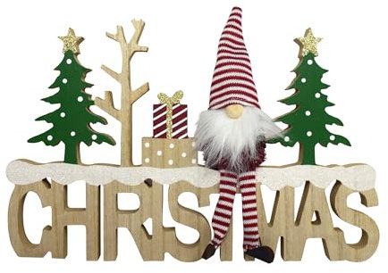 CONCORD HOME & INTERIOR Schriftzug Christmas mit Wichtel und Tannen | Aufsteller Weihnachten Advent | 39,5x21 cm