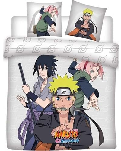 Bettwäsche Naruto – 1 Bettbezug 240 x 220 cm + 2 Kopfkissenbezüge 65 x 65 cm (Bettwäsche Naruto Shippuden – M) (Bettwäsche Naruto für Doppelbett, 240 x 220 cm | 65 x 65 cm)