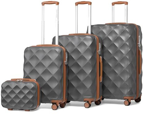 British Traveller Hartschalenkoffer Set Kosmetikkoffer-M-L-XL-Koffersets Reisegepäck-Sets TSA Schloss Koffer Trolleys Handgepäckkoffer Grau