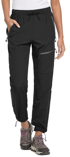 baleaf Womens Walking Trousers Lightweight Quick Dry Water-Resistant Hiking Cargo Pants with Zip Pockets UPF 50+ UV Protection Black-Tall XXL