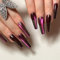 24pcs Long Coffin False Nails - Dark Purple Cat Eye Glitter Design - Black Stick-on Acrylic Removable Glue-on Full Cover Fake Nails for Women and Brides - Nail Art Accessories