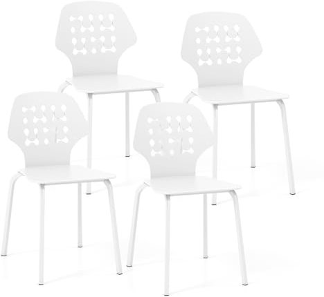 COSTWAY 4er Set Esszimmerstuhl, Küchenstuhl mit Rückenlehne & Metallbeinen, ergonomischer Stapelstuhl, Esszimmerstühle modern, Stuhl für Küche & Esszimmer & Wohnzimmer (Weiß)