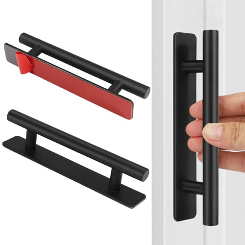 SSYR&P 2 Tiradores Autoadhesivos para Muebles, tiradores de Acero inoxidable, sin taladrar, para armario, cocina, puerta corredera, puerta de balcón,cajones,Puerta de cristal.150 x 25 mm (Negro)