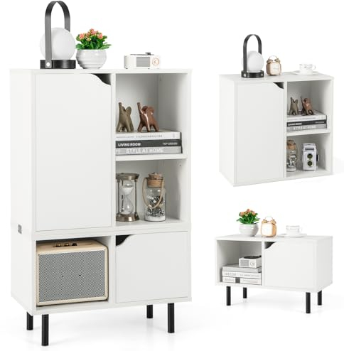 COSTWAY Bücherregal stapelbar, Bücherschrank mit 2 Türen & 5 Fächern, Standregal trennbar mit verstellbaren Regal & Metallbeinen, Aufbewahrungsregal für Wohnzimmer Schlafzimmer, 60x30x96,5cm