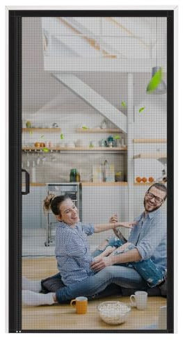 Moustiquaire Porte Rideau, Noir 175x255cm Fermeture Automatique Rideau de Porte Animaux AcceptéS pour Porte d Entrée Intérieur Patio