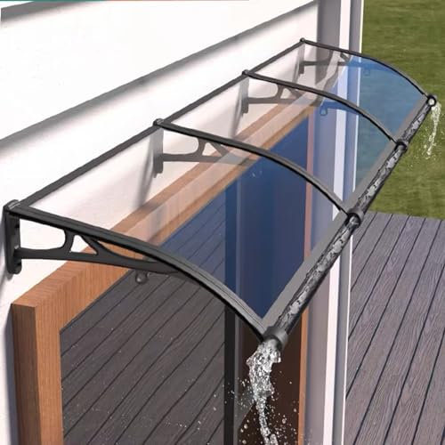 Vordach für Haustür, Transparentes Polycarbonat Uv-Schutz Pultvordach Überdachung, Wetterfeste Haustürvordach Pultvordach, Aluminium Rahmen(150x400cm/59 x158)