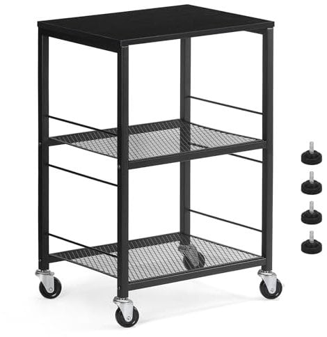 3-Tier Side Table, Bedside Table Nightstand, Sofa Side Table with Wheels, Industrial Occasional Table, End Table with Metal Frame and Mesh Shelves for Bedroom Living Room