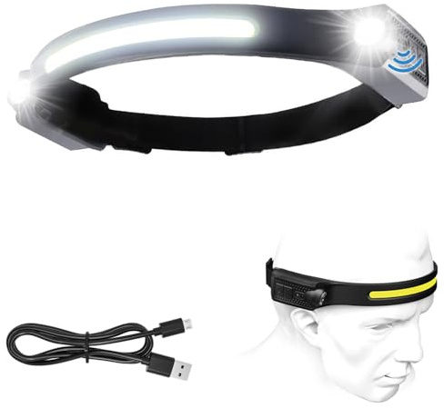 Lorrtta LED Head Torch Rechargeable, 1200LM Super Bright Motion Sensor USB Headlamp, 5 Lighting Modes & 230° Wide Angle Lumilight Head Torch, IPX4 Waterproof, for Camping/Running