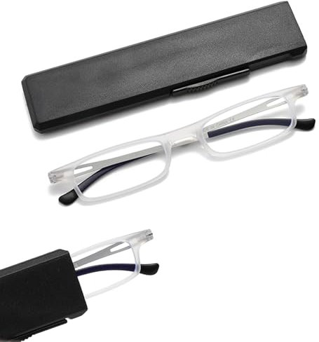 OWTXIS Ultradünne faltbare Lesebrille für Frauen Männer Kompakte TR90 Blaulichtblockierende Leser mit tragbarem dünnem flachem Etui (Durchsichtig, +1.50)