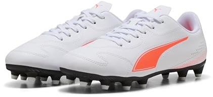 PUMA Vitoria II FG/AG Jr, Zapatillas de fútbol, Blanco y Rojo Brillante, 36 EU