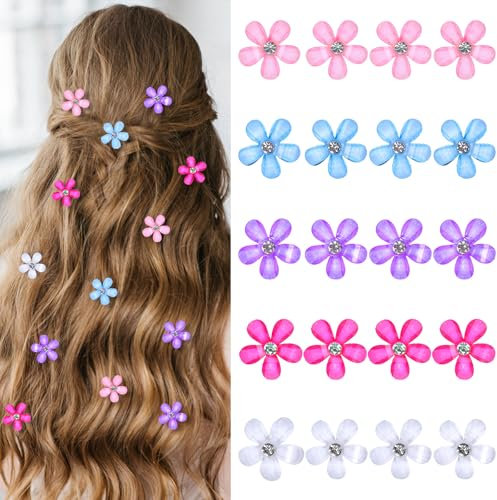 JJUNW 20 Stück Mini Blumen Haarspangen, Haarspiralen Hochzeit Haarnadeln Strass Blumen Haarschmuck Frauen Dekorative Haarspangen für Mädchen Damen Blumen-Haar-Accessoires Haarclips(Mehrfarbig)