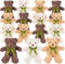 TESIN 15 Stück Klein Teddybär, kleine Plüschbären, 25 cm süßes weiches Plüschbärenspielzeug mit Fliege für Schulabschluss, Babyparty, Weihnachten, Geburtstagsfeier, Gastgeschenk, Gold, Braun, Weiß