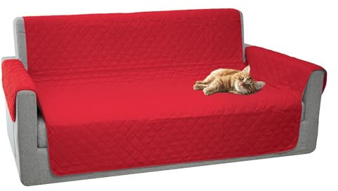 Comart - Majestic Sofabezug – Sofabezug mit Armlehnen, gesteppter Überwurf – wendbar – Kratzfest – für Hunde und Katzen – maschinenwaschbar – rutschfest – Rot – 3-Sitzer-Sofa