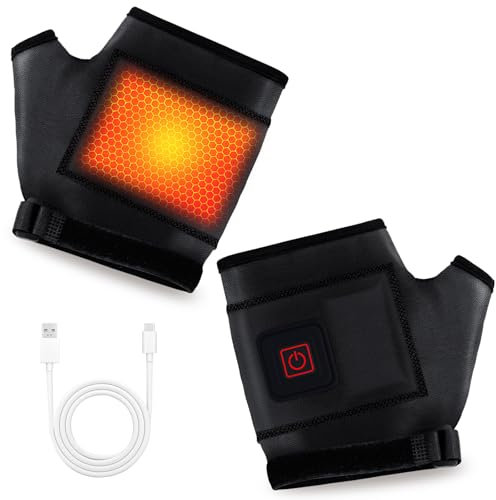 JUSJUBR Rechargeable Heated Fingerless Gloves, Half Fingers USB Heating Warm Glove Mittens for Women Man Winter Work Touchscreen Outdoor Sports