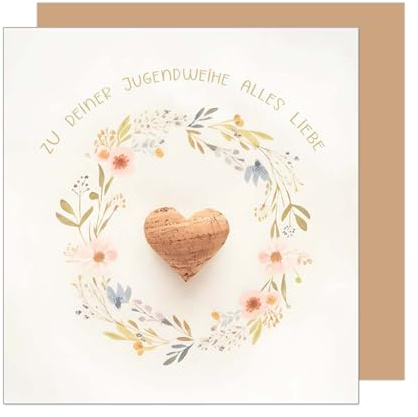 Edition Seidel Premium quadratische Glückwunschkarte zur Jugendweihe mit Umschlag. Jugendweihekarte Karte Grußkarte Junge Mädchen Jugendliche Blumenkranz Herz Blumen (JWQ105 SW025)