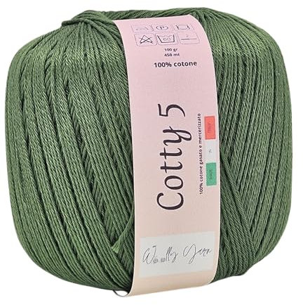 Woolly yarn Cotty 5 Cotone numero 5 per uncinetto e lavoro a maglia, cotone sottile, gomitolo 100gr 452 metri 100% filo di scozia (Verde Scuro 635)