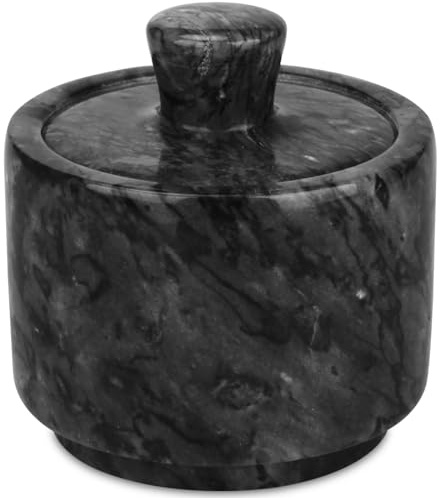 TABHOUKIT Marble Salt Cellar with Lid, Black | Stone, Salt or Pepper Bowl, Box Container Jar Holder, Well Keeper Dish Pig Crock
