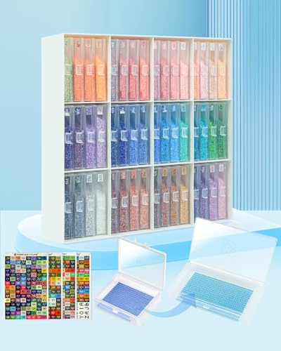 ForeverYoung Extra Large Diamond Art Storage Containers Trays & Stand, 48pcs Diamond Art Accessories Diamond Painting Trays with Lids, 2-in-1 Diamond Art Trays and Diamond Painting Storage