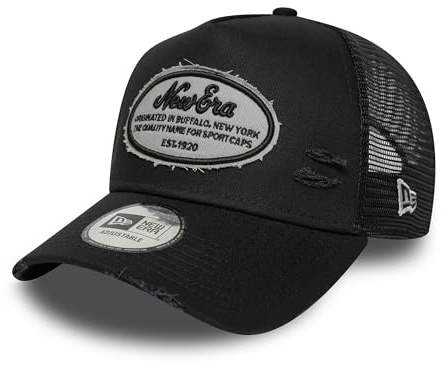 New Era 9FORTY Trucker Cap Distressed Oval Patch Black