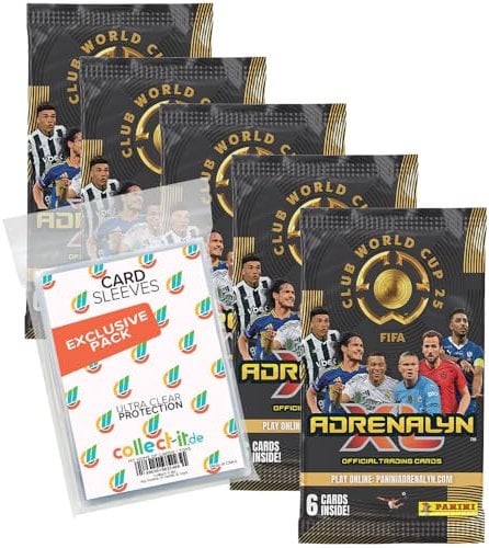 Bundle mit FIFA Club World Cup 2025 Adrenalyn XL Trading Cards - 5 Booster + Exklusive Collect-it Hüllen