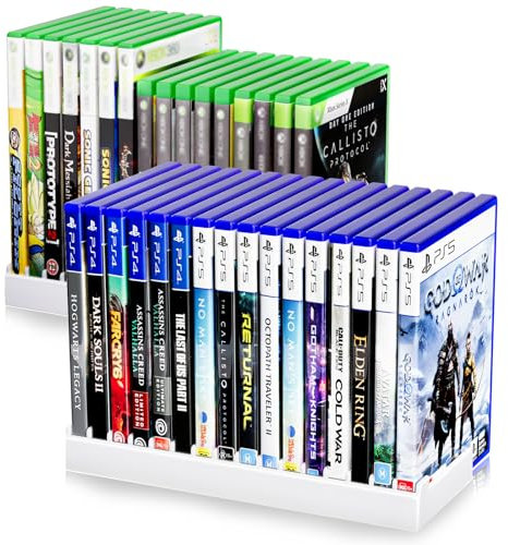 Nargos Videospiel-Halterung für PS5/PS4/PS3/PS2/Xbox One/Xbox 360 und Xbox Series X/S/Wii/Switch/Switch 2 Spielhüllen, DVD- und Blu-Ray-Organizer für Schreibtisch (2, weiß)