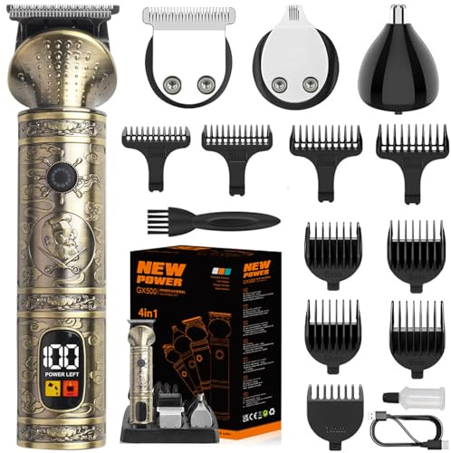 NuvaConx Haarschneidemaschine Profi Bartschneider Herren Männer Haarschneider Elektrisch Barttrimmer Kabellos Langhaarschneider Haarschneideset für Haar/Bart - mit Intelligente LED - Anzeige 4in 1