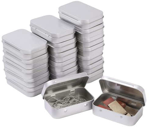 LJY Silver Hinged Metal Tins, 20 Pack, 3.7 x 2.4 x 0.9 in | The attached lid keeps the base and top together during sorting and workstation access
