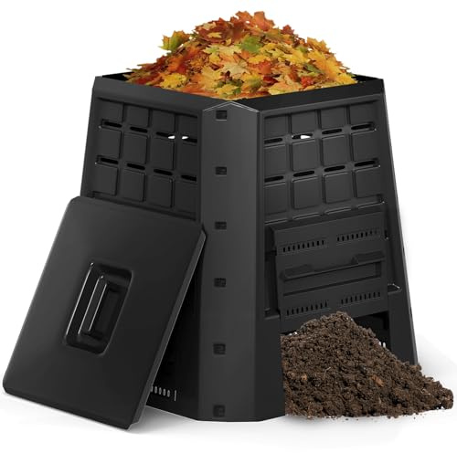 GOPLUS Compostador de Jardín de 380 L con Ventilación | Cubo de Compost Exterior con Tapa y Puerta, Compostera de PP Resistente a la Intemperie para Residuos Orgánicos