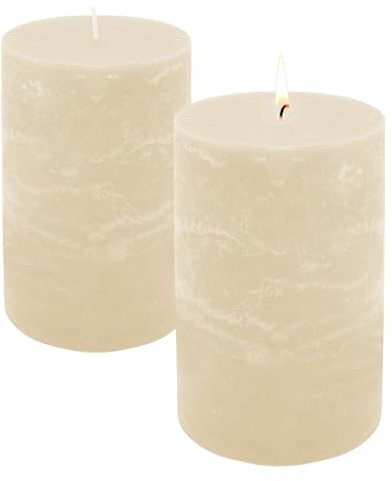 XL Echtwachs Stumpenkerze rustikal 2er Set 15 x 9 cm - creme | Adventskerze groß, unparfümiert, 95 Stunden Brenndauer, geruchlos, für Weihnachten Gestecke Dekoration