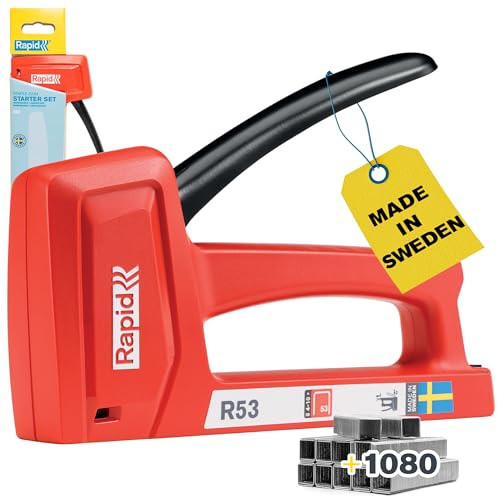 Rapid Handtacker R53 Set mit 1080 Typ 53/6 Feindrahtklammern | Set mit Typ 53/6 Klammern; Tacker für Holz, Polster & Textilien; Made in Sweden; ABS-Gehäuse; Stahlmechanik; ergonomisch