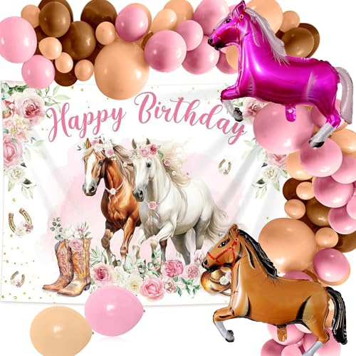 JeVenis Pferd Party Dekorationen Pferderennen Pferd Luftballons Banner | 18 PCS Pferd Party Dekorationen Pferderennen Pferd Luftballons Banner Fotohintergrund Western Geburtstag Zubehör