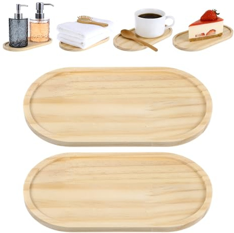 Tweruna 2 PCS Small Wooden Tray, 7 × 3 Inch Wood Bamboo Tray, Small Trays Decorative for Bathroom and Kitchen