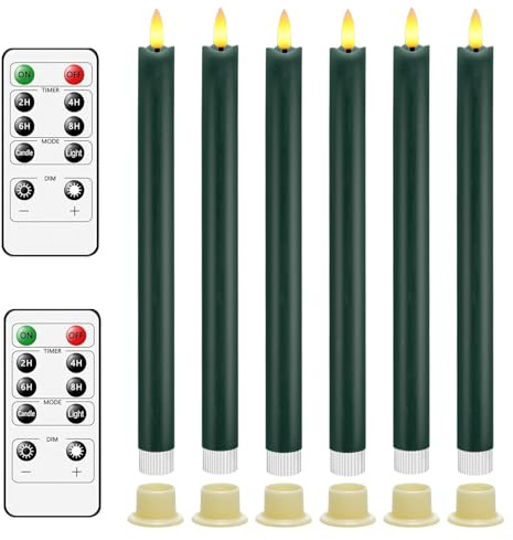 AnnSpa LED Kerzen Batteriebetriebene mit Fernbedienung, 6 Stück Mit Langem Stab Dochtlose Stumpenkerzen Heimdekoration Lange Stabkerzenlichter Konisch Kerzenhalter für Dekoration - Grün