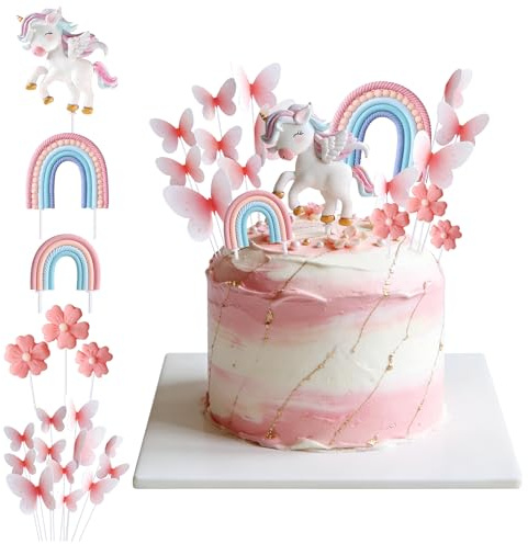 18 Stück Einhorn Tortendeko,Einhorn Kuchen Topper | Einhörnern Regenbogen Blumen Schmetterlingen Kuchen Deko für Geburtstag Hochzeit Themed Party
