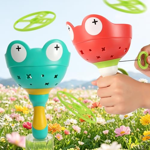 CILIENG Launcher - Platillo volador para niños a partir de 4 a 8 años, 2 unidades + 12 discos, juguete de jardín para niños a partir de 4-8 años, juguete de hélice para niños regalo