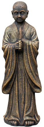gartendekoparadies.de Stehende Statue eines Buddha Mönches, Steinfigur, H. 71 cm, 29 kg, Grau, frostsicher aus Steinguss für Außenbereich (Gold)