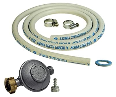 PROWELTEK Komplettes Gasanschluss-Set für Gaskocher Flexibler Schlauch Ø 6 x 12 L: 1,50 m + Nippeldüse + Butanregler 28 mbar