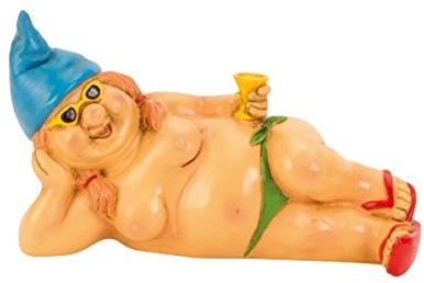 Geschenkestadl Zwergin nackt mit Blauer Mütze 23 cm Figur liegend FKK Gartenzwerg Frau