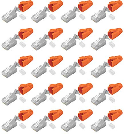 ARLI Cat7 Netzwerkstecker 20x RJ45 Stecker Netzwerk Modular mit Zugentlastung Knickschutz Tülle Einführhilfe für Verlegekabel Cat 5e / 6 / 6a / 7 / 7a / 8.1 AWG23 8 polig Plug (20 Stück)
