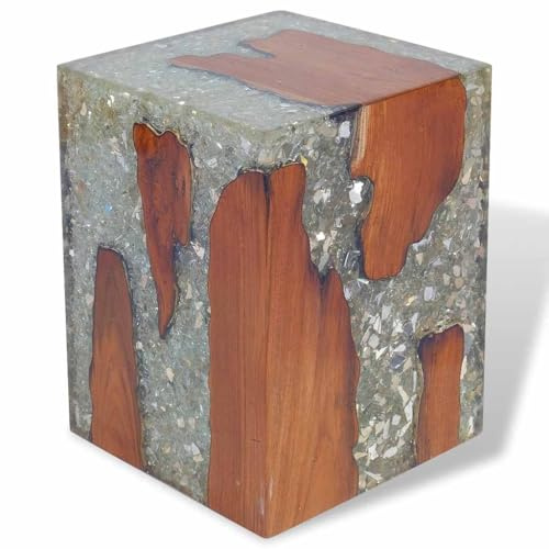 vidaXL Teak Massivholz Hocker Sitzhocker Fußhocker Beistelltisch Harz 30x30x40cm