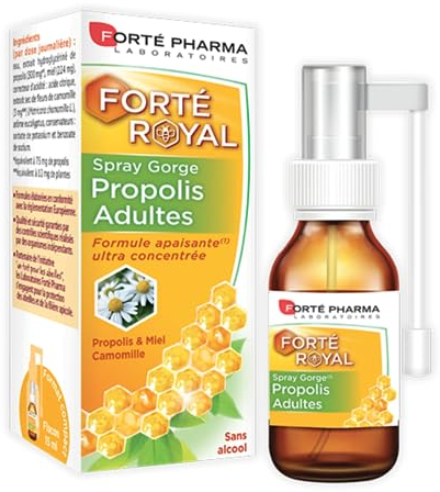 Forté Pharma - Forté Royal Spray Gorge Propolis Adultes - Complément Alimentaire Gorge irritée - A base de Propolis, Miel, Camomille - Adoucit et Apaise la Gorge - Flacon 15 ml, 6 pulvérisations/jour