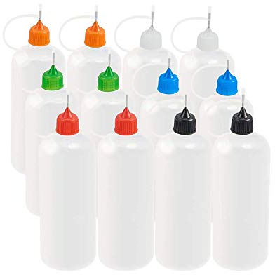 BENECREAT 12 Pack 120ml Multi Purpose DIY Precision Tip Applicator Bottles Set with Plastic Droppers and Funnels - DIY Quilling, Glue Applicator, Oiler Bottle 6 Colors (12 Tips)
