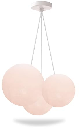 CREATIVECOTTON Dreistrahlige höhenverstellbare LED Hängelampe mit handgearbeiteten Kugeln aus Baumwolle (White, 3-flammig)