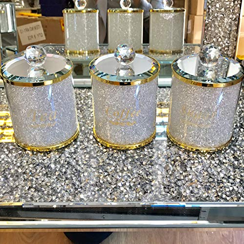 TOV® Diamond Crushed Tea Coffee Sugar CANISTERS Jars Storage Gold Trimmings Crystal Filled